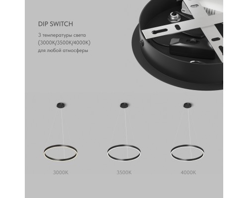 Светильник подвесной RAYDIA, 40 Вт, 3000–4000К, ?600?1500 мм, металл+акрил, черный, свет вверх/вниз