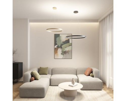 Светильник подвесной RAYDIA, 60 Вт, 3000–4000К, ?800?1500 мм, металл+акрил, матовое золото, свет вверх/вниз