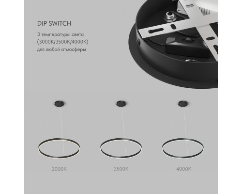 Светильник подвесной RAYDIA, 60 Вт, 3000–4000К, ?800?1500 мм, металл+акрил, черный, свет вверх/вниз