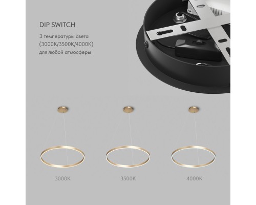 Светильник подвесной RAYDIA, 60 Вт, 3000–4000К, ?800?1500 мм, металл+акрил, матовое золото, свет вверх/вниз