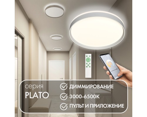 DK6511-WH Накладной светильник, LED, 50W, IP 20, 3000K - 6500K, белый, металл, полимер