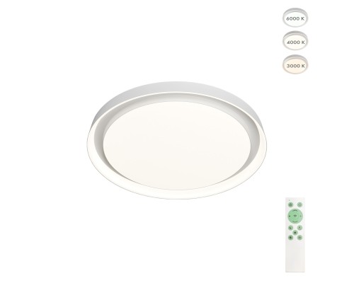 DK6516-WH Накладной светильник со встроенным светодиодом, 50W, IP 20, 3000K - 6500K, управление пульт Д/У (в комплекте) и Wi-Fi 2,4 Ггц. Эко система Smart Life, Яндекс.Алиса, белый, металл, полимер