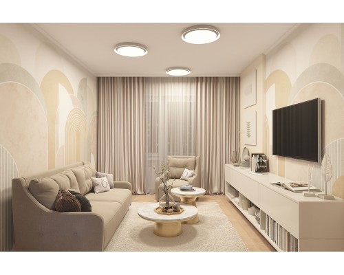 DK6516-WH Накладной светильник со встроенным светодиодом, 50W, IP 20, 3000K - 6500K, управление пульт Д/У (в комплекте) и Wi-Fi 2,4 Ггц. Эко система Smart Life, Яндекс.Алиса, белый, металл, полимер