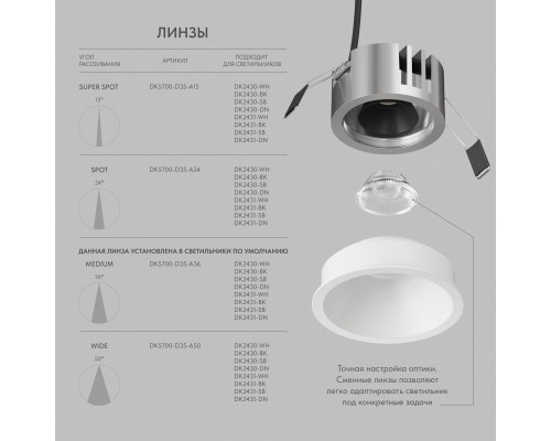 DK2431-WH Встраиваемый светильник SHINE GLOW 15Вт, 3000-4000К, IP20, белый матовый, алюминий