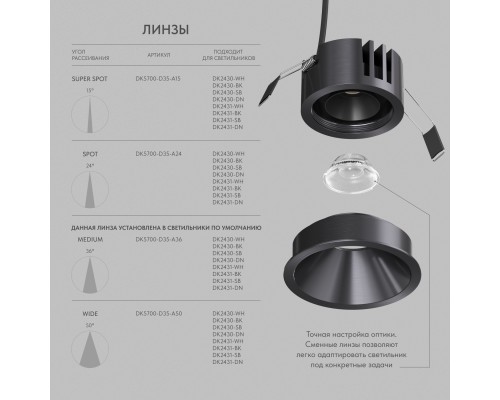 DK2431-DN Встраиваемый светильник SHINE GLOW 15Вт, 3000-4000К, IP20, темный никель, алюминий