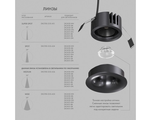 DK2430-DN Встраиваемый светильник SHINE GLOW 15Вт, 3000-4000К, IP20, темный никель, алюминий
