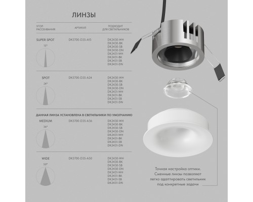 DK2430-WH Встраиваемый светильник SHINE GLOW 15Вт, 3000-4000К, IP20, белый матовый, алюминий