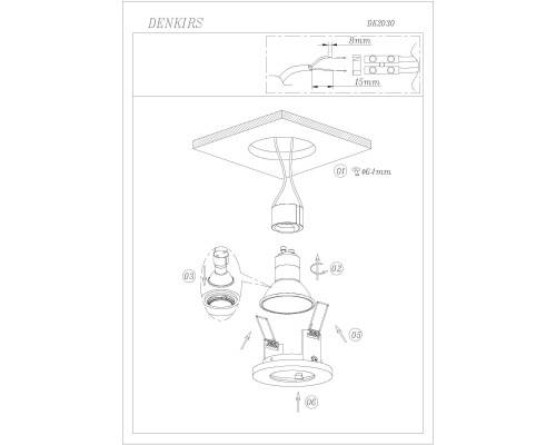 DK2030-WH Встраиваемый светильник, IP 20, 50 Вт, GU10, белый, алюминий