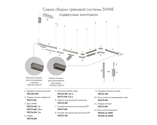 TR5739-DN Внешний блок питания для трека SHINE BASE, 150W, 48V DC, IP20, темный никель, алюминий