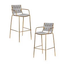 Набор 2 шт Стул барный DOBRIN MILLER GOLD, cветло-серый велюр (135-37)