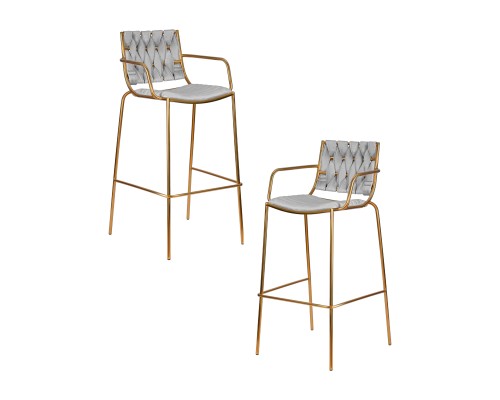 Набор 2 шт Стул барный DOBRIN MILLER GOLD, cветло-серый велюр (135-37)