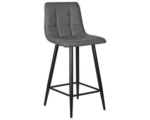 Набор 2 шт Стул полубарный DOBRIN OLIVIA, черные матовые ножки, серая антрацитовая винтажная экокожа (RU-08)