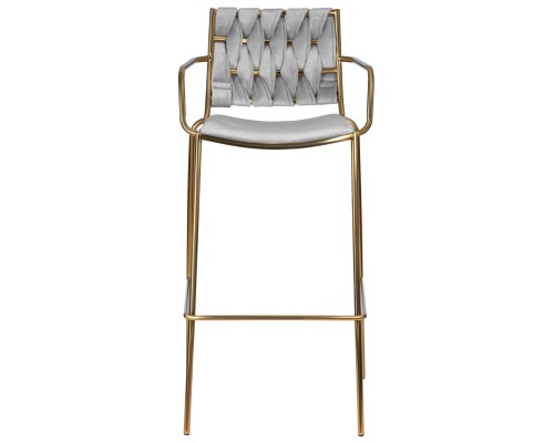 Стул барный DOBRIN MILLER GOLD, светло-серый велюр (135-37)