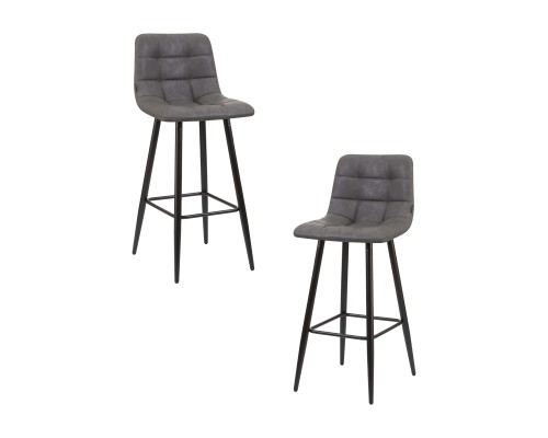 Набор 2 шт Стул барный DOBRIN NICOLE, черные матовые ножки, серая антрацитовая винтажная экокожа (RU-08)