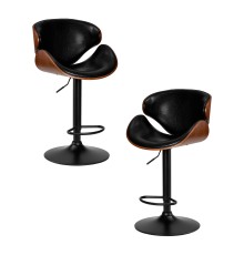 Набор 2 шт Стул барный DOBRIN KARTER BLACK, коричневый орех дерево (BWW), черный PU