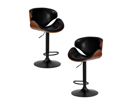 Набор 2 шт Стул барный DOBRIN KARTER BLACK, коричневый орех дерево (BWW), черный PU