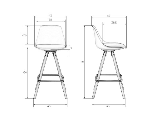 Набор 2 шт Стул полубарный DOBRIN RONNI, ножки светлый бук, черный (B-03)