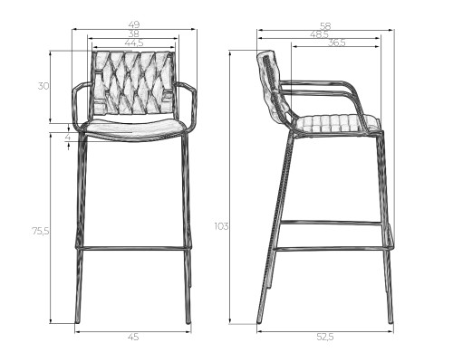 Стул барный DOBRIN MILLER GOLD, светло-серый велюр (135-37)