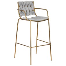 Стул барный DOBRIN MILLER GOLD, светло-серый велюр (135-37)