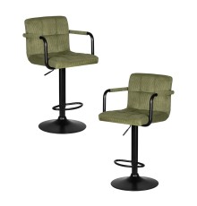 Набор 2 шт Стул барный DOBRIN KRUGER ARM BLACK, зеленый вельвет (LAR-E2041-7)