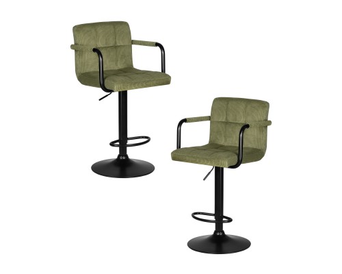 Набор 2 шт Стул барный DOBRIN KRUGER ARM BLACK, зеленый вельвет (LAR-E2041-7)