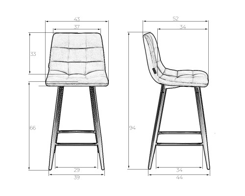 Набор 2 шт Стул полубарный DOBRIN OLIVIA, черные матовые ножки, светло-серый велюр (108-52)