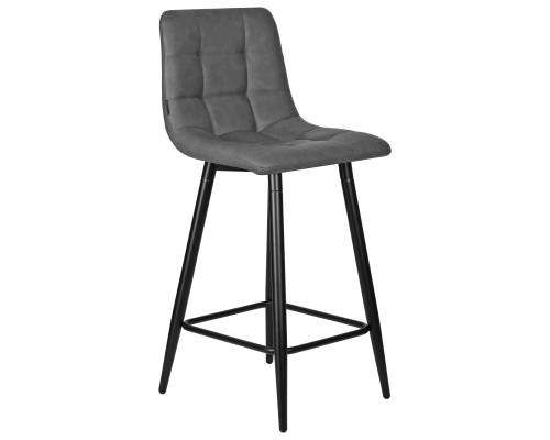 Набор 2 шт Стул полубарный DOBRIN OLIVIA, черные матовые ножки, серая антрацитовая винтажная экокожа (RU-08)