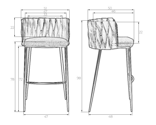 Стул барный DOBRIN AMELIA, серая ткань (F-48), темно-серый винтажный PU (MF-12)