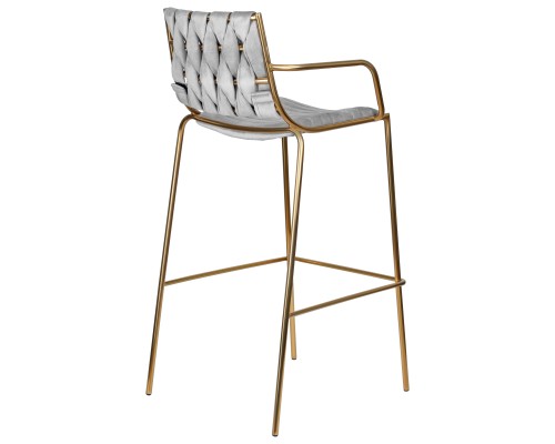 Стул барный DOBRIN MILLER GOLD, светло-серый велюр (135-37)