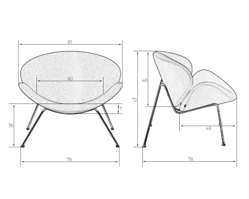 Кресло дизайнерское DOBRIN EMILY, оранжевая ткань AF, хромированная сталь