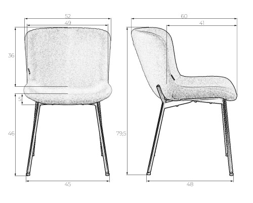 Стул обеденный DOBRIN MILO, черные ножки, кремовый букле (UF992-02)