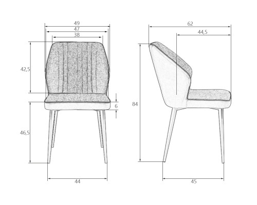 Стул обеденный DOBRIN KEVIN, черные матовые ножки, Сиденье серая ткань FC-09, Спинка антрацит кожзам RU-08