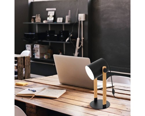 43047 Настольная лампа HORNWOOD, 1х28W (E27), L210, B180, H420, основа ?180, сталь, черный, кремовый