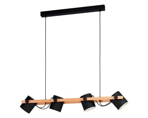 43424 Подвес HORNWOOD, 4х60W (E27), L1100, B180, H1100, сталь, черный, кремовый /дерево, коричневый