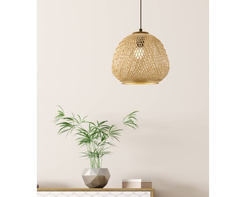 43261 Подвес DEMBLEBY, 1x40W (E27), ?320, H1100, сталь, черный/дерево, натуральный