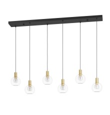 390281 Люстра диммируемая TERQUE, 6X5,4W (LED), 3000K, 3060lm, L1380, B250, H1500, сталь, черный, матовая латунь/стекло, прозрачный