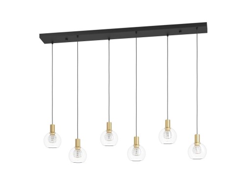 390281 Люстра диммируемая TERQUE, 6X5,4W (LED), 3000K, 3060lm, L1380, B250, H1500, сталь, черный, матовая латунь/стекло, прозрачный