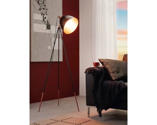 49386 Торшер СHESTER на треноге, 1x60W (E27), H1355, сталь, черный, медный, шнур. выкл