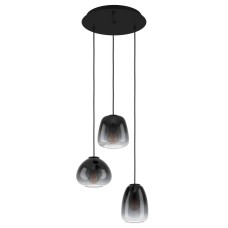 900196 Подвесной потолочный светильник AGUILARES, 3x40W, E27, H1100, ?430, сталь, черный/матовое стекло, темно-серый полупрозрачный