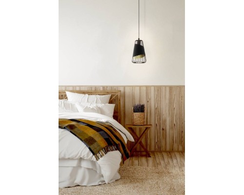 49447 Подвес AUSTELL, 1х60W (E27), ?165, H1100, сталь, черный/текстиль, черный, золотой