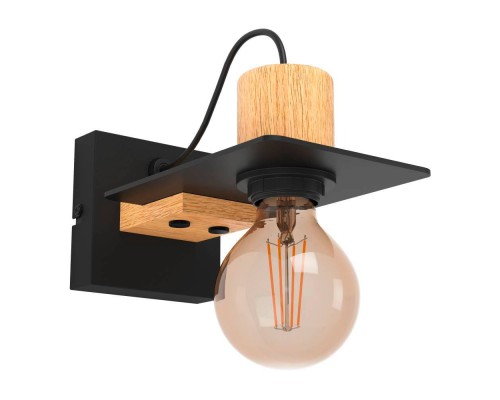 43753 Бра BRAMERTON, 1х40W, E27, L120, H110, A215, сталь, дерево, черный, коричневый