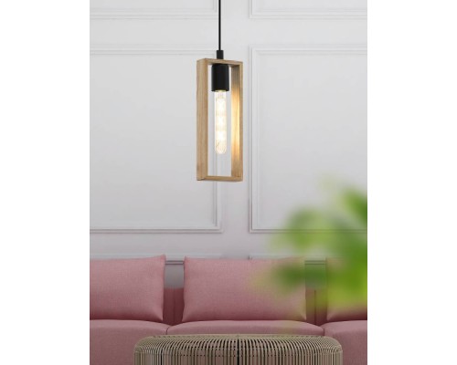 49473 Подвес LITTLETON, 1x60W (E27), L110, B100, H1100, сталь, черный/дерево, коричневый