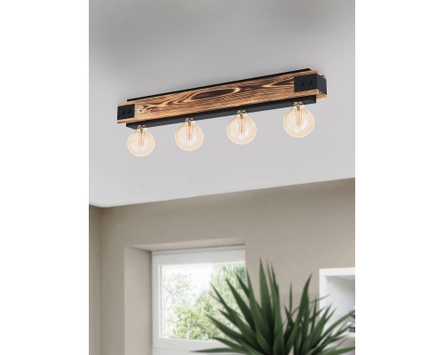 43466 Потол. светильник LAYHAM, 4х60W (E27), L760, B85, H100, дерево, сталь, черный