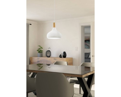 901178 Подвес SABINAR, 1х40W(E27), ?280, сталь, белый/дерево, коричневый