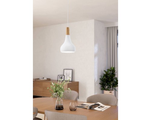 901177 Подвес SABINAR, 1х40W(E27), ?180, сталь, белый/дерево, коричневый