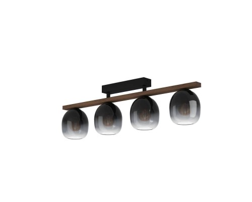 900185 Потолочный светильник FILAGO, 4x40W, E27, L880, B145, H250, сталь, дерево, черный, коричневый/стекло, темно-серый полупрозрачный