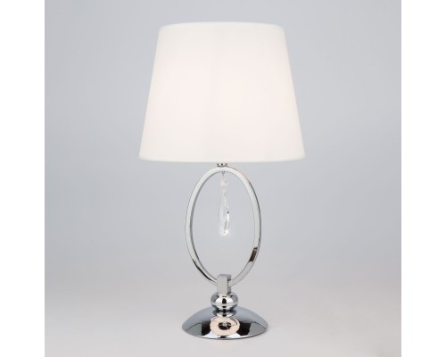 Настольная лампа с белым абажуром Eurosvet 01055/1 хром/прозрачный хрусталь Strotskis Madera