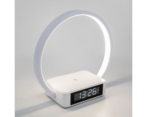 Светодиодная настольная лампа с беспроводной зарядкой и будильником 80505/1 белый