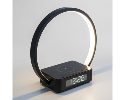 Светодиодная настольная лампа с беспроводной зарядкой и будильником 80505/1 черный