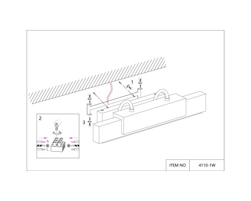 4110-1W, настенный светильник, D180xW600xH165, LEDx18W, 500LM, 4000K